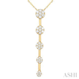 1/2 ctw Vertical Bar Graduated Circular Motif Round Cut Diamond Fashion Necklace in 10K Yellow Gold