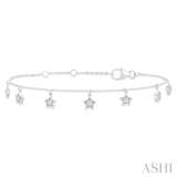 1/10 ctw Hanging Star Motif Round Cut Diamond Station Bracelet in 10K White Gold