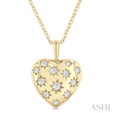 1/6 ctw Bold Star Engraved Puffed Heart Round Cut Diamond Fashion Pendant With Chain in 10K Yellow Gold