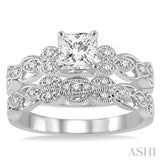 1/2 ctw Diamond Wedding Set with 1/2 ctw Princess Cut Engagement Ring and 1/10 ctw Wedding Band in 14K White Gold