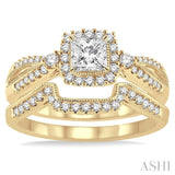 5/8 ctw Diamond Wedding Set with 1/2 ctw Princess Cut Engagement Ring and 1/6 ctw Wedding Band in 14K Yellow Gold