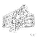 1 Ctw Open Bypass Ribbed Shank Mixed Diamond Cut Fashion Ring in 14K White Gold