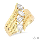 1.00 Ctw Open Bypass Ribbed Shank Mixed Diamond Cut Fashion Ring in 14K Yellow Gold