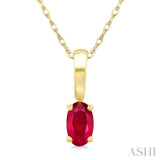 5X3 MM Oval Shape Ruby Precious Solitaire Pendant With Chain in 14K Yellow Gold