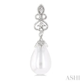 8X6 MM Cultured Pearl and 1/20 Ctw Round Cut Diamond Earrings in 10K White Gold