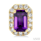 5x3 MM Octagonal Shape Amethyst and 1/8 ctw Single Cut Diamond Halo Semi Precious Stud Earrings in 14K Yellow Gold