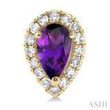 5x3 MM Pear Shape Amethyst and 1/8 ctw Single Cut Diamond Halo Semi Precious Stud Earrings in 14K Yellow Gold