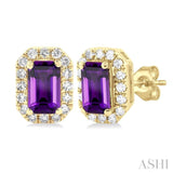 5x3 MM Octagonal Shape Amethyst and 1/8 ctw Single Cut Diamond Halo Semi Precious Stud Earrings in 10K Yellow Gold