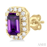 5x3 MM Octagonal Shape Amethyst and 1/8 ctw Single Cut Diamond Halo Semi Precious Stud Earrings in 10K Yellow Gold