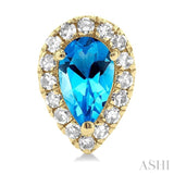 5x3 MM Pear Shape Blue Topaz and 1/8 ctw Single Cut Diamond Halo Semi Precious Stud Earrings in 10K Yellow Gold
