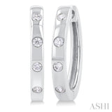 1/6 Ctw Flush Bezel Set Diamond Fashion Hoop Earring in 10K White Gold