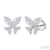 3/8 Ctw Marquise and Round Cut Diamond Criss-Cross Fish Stud Earrings in 14K White Gold