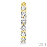 3 Ctw Inside-Out Single Prong Set Round Cut Diamond Hoop Earrings in 14K Yellow Gold