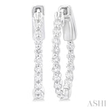 1/2 Ctw Inside-Out Single Prong Set Round Cut Diamond Hoop Earrings in 14K White Gold