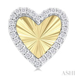 1/5 ctw Fluted Texture Heart Shape Round Cut Diamond Fashion Stud Earring in 14K Yellow and White Gold