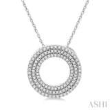1/3 ctw  Circle Triple Row Round Cut Diamond Fashion Pendant With Chain in 10K White Gold