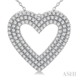 3/8 ctw  Heart Shape Triple Row Round Cut Diamond Fashion Pendant With Chain in 10K White Gold