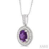 Oval Shape Silver Gemstone & Diamond Pendant