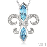 Silver Fleur De Lis Gemstone & Diamond Pendant