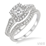 1/2 Ctw Diamond Wedding Set with 3/8 Ctw Princess Cut Engagement Ring and 1/6 Ctw Wedding Band in 14K White Gold