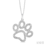 1/20 Ctw Round Cut Diamond Paw Pendant in Sterling Silver with Chain