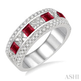 3x3 MM Princess Cut Ruby and 3/8 Ctw Round Cut Diamond Ring in 14K White Gold