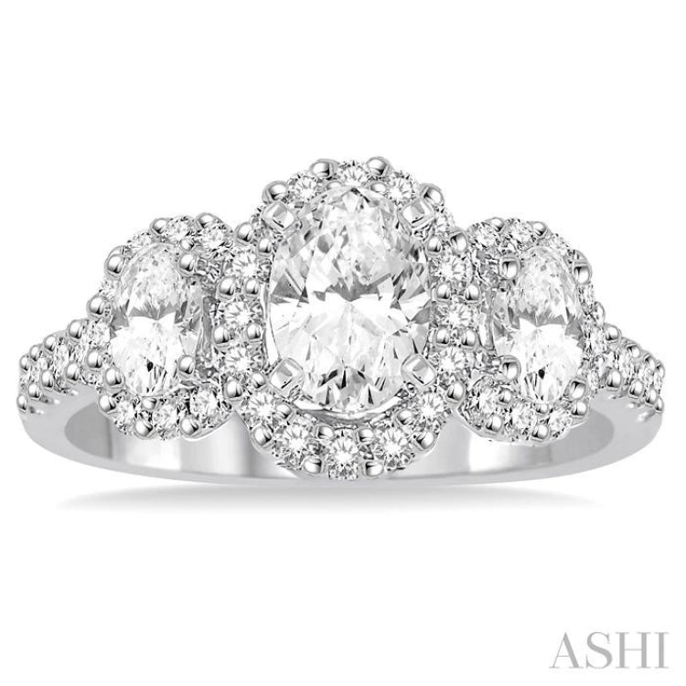 Past Present & Future Oval Shape Semi-Mount Diamond Engagement Ring