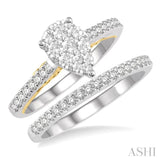 3/4 Ctw Diamond Lovebright Wedding Set with 1/2 Ctw Pear Shape Engagement Ring in White and Yellow Gold and 1/6 Ctw Wedding Band in White Gold in 14K