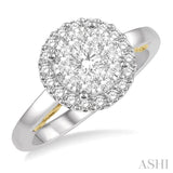3/4 Ctw round Diamond Lovebright Solitaire Style Halo Engagement Ring in 14K White and Yellow Gold