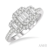 3/4 Ctw Layered Round Cut and Baguette Diamond Ring in 14K White Gold