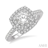 5/8 ct Square Shape Semi-Mount Round Cut Diamond Engagement Ring in 14K White Gold