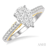3/4 Ctw Pear Shape Round Cut Diamond Lovebright Ring in 14K White and Yellow Gold