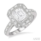 1 Ctw Fusion Emerald Cut, Baguette & Round Cut Diamond Ring in 14K White Gold