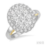 1 1/2 Ctw Oval Shape Lovebright Diamond Cluster Ring in 14K White and Yellow Gold