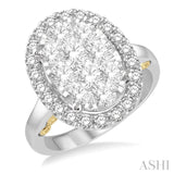 2 Ctw Oval Shape Lovebright Diamond Cluster Ring in 14K White and Yellow Gold