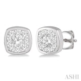 1 ctw Cushion Shape Round Cut Diamond Lovebright Bezel Stud Earring in 14K White Gold