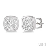 3/4 ctw Cushion Shape Round Cut Diamond Lovebright Bezel Stud Earring in 14K White Gold