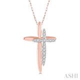1/10 ctw Shadow Cross Charm Round Cut Diamond Pendant in 10K Rose and White Gold