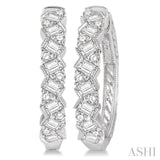 1 Ctw Zigzag Baguette and Round Cut Diamond Hoop Earring in 14K White Gold