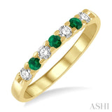 1/5 ctw Round Cut Diamond and 2.3MM Emerald Precious Wedding Band in 14K Yellow Gold