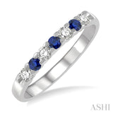 1/5 ctw Round Cut Diamond and 2.3MM Sapphire Precious Wedding Band in 14K White Gold