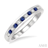 1/5 ctw Round Cut Diamond and 2MM Sapphire Precious Wedding Band in 14K White Gold