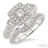 3/4 Ctw Diamond Wedding Set with 3/4 Ctw Princess Cut Engagement Ring and 1/10 Ctw Wedding Band in 14K White Gold