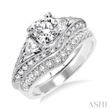 1 3/4 Ctw Diamond Wedding Set with 1 1/2 Ctw Round Cut Engagement Ring and 1/3 Ctw Wedding Band in 14K White Gold