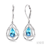 8x5mm Pear Shape Blue Topaz and 1/4 Ctw Round Cut Diamond Earrings in 14K White Gold