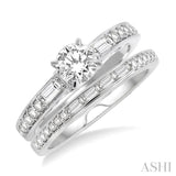 7/8 Ctw Diamond Wedding Set with 5/8 Ctw Round Cut Engagement Ring and 1/4 Ctw Wedding Band in 14K White Gold