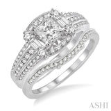 1 1/10 Ctw Diamond Wedding Set with 1 Ctw Princess Cut Engagement Ring and 1/10 Ctw Wedding Band in 14K White Gold