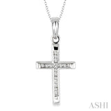 1/10 Ctw Round Cut Diamond Channel Cross Pendant in Sterling Silver with Chain