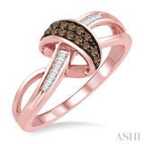 1/6 Ctw Abstract Split Shank Baguette and Brown Diamond Ladies Ring in 10K Rose Gold