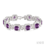 7x7 mm Cushion Cut Amethyst and 1/10 Ctw Round Cut Diamond Square Shape Bracelet in Sterling Silver